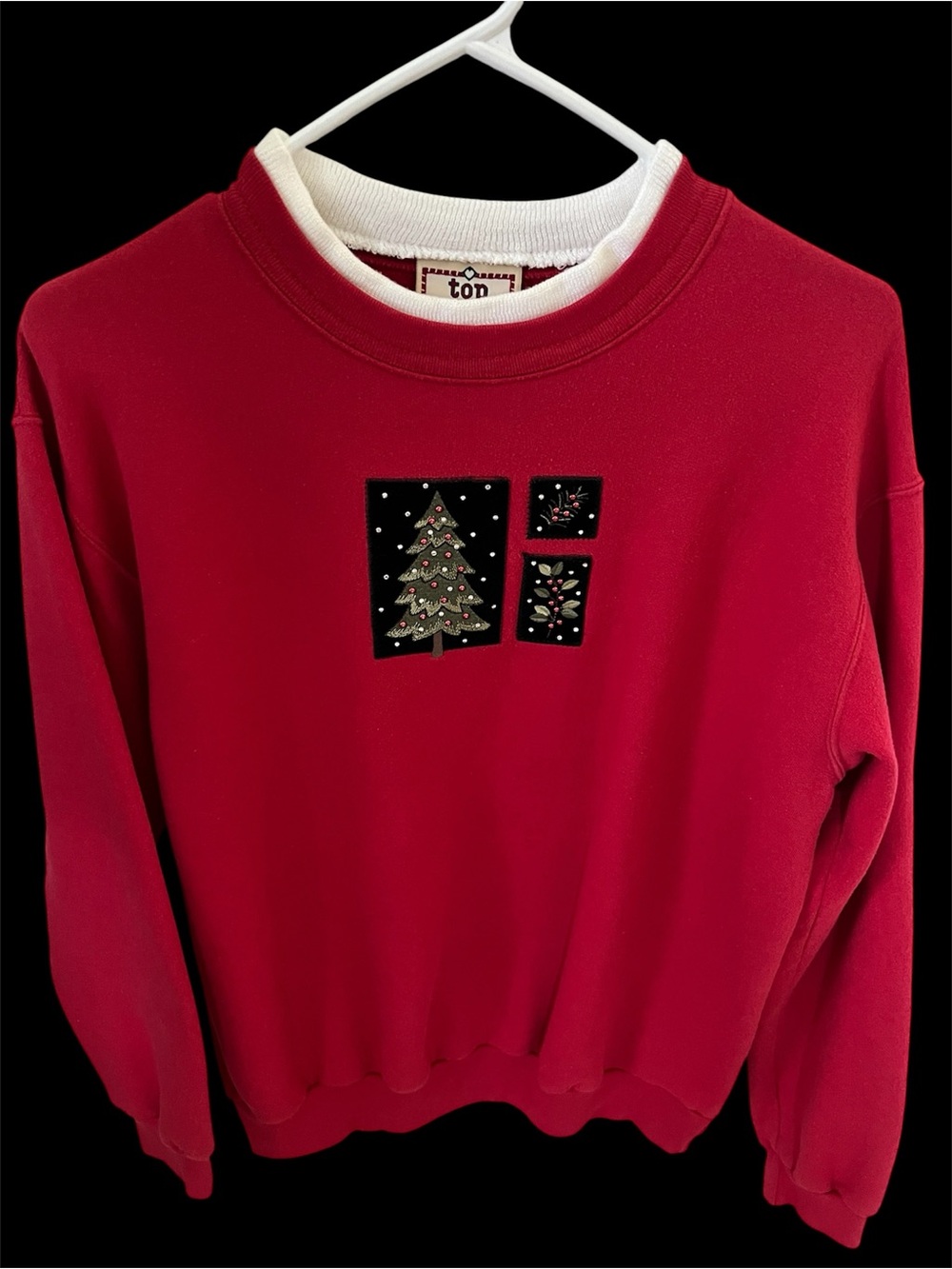 Vintage Top Stitch by Morning Sun Christmas Appliqué Holiday Sweatshirt Medium